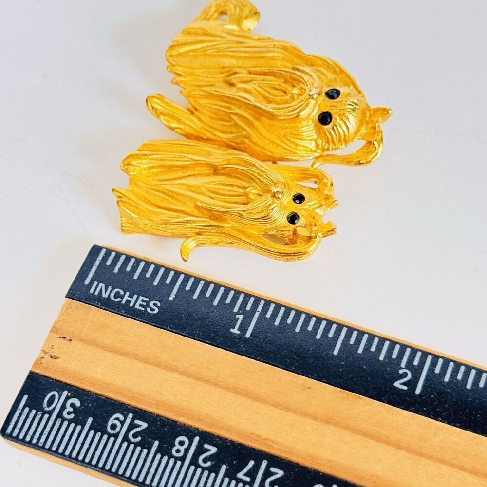 Vintage Bob Mackie gold tone double dog Lhasa Apso Brooch Two Puppies Dogs - Picture 9 of 10